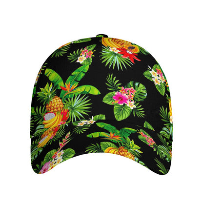 Black Tropical Hawaiian Pattern Print Baseball Cap