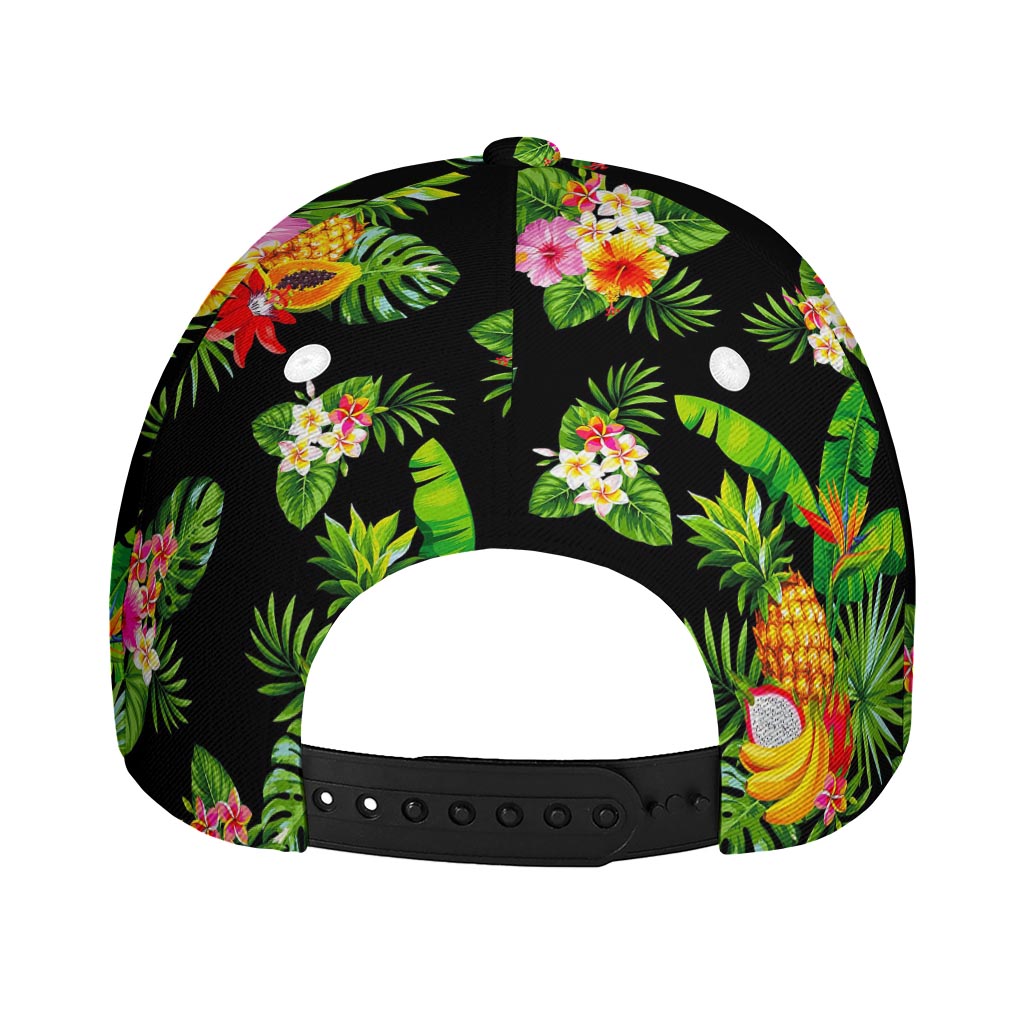 Black Tropical Hawaiian Pattern Print Baseball Cap