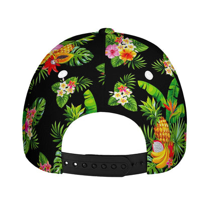 Black Tropical Hawaiian Pattern Print Baseball Cap