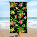 Black Tropical Hawaiian Pattern Print Beach Towel