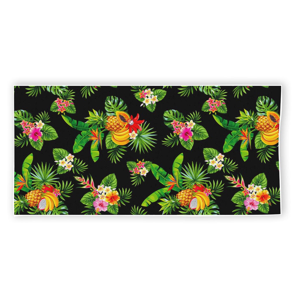 Black Tropical Hawaiian Pattern Print Beach Towel