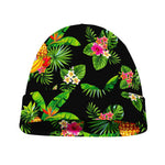 Black Tropical Hawaiian Pattern Print Beanie
