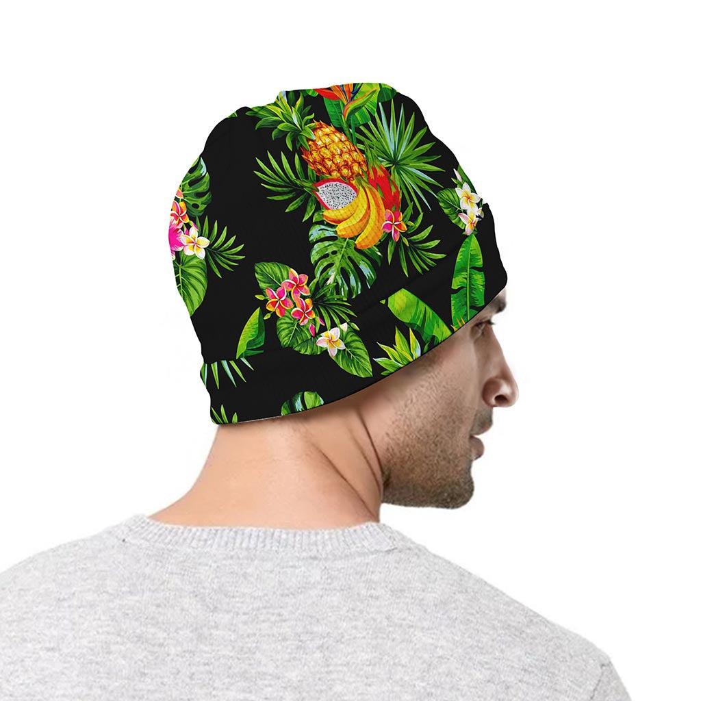 Black Tropical Hawaiian Pattern Print Beanie