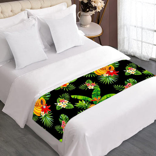 Black Tropical Hawaiian Pattern Print Bed Runner