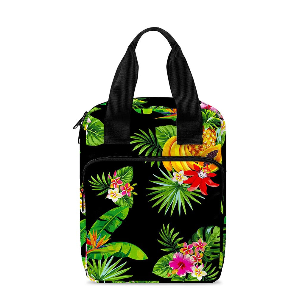 Black Tropical Hawaiian Pattern Print Bible Tote Bag