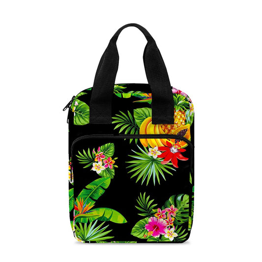 Black Tropical Hawaiian Pattern Print Bible Tote Bag