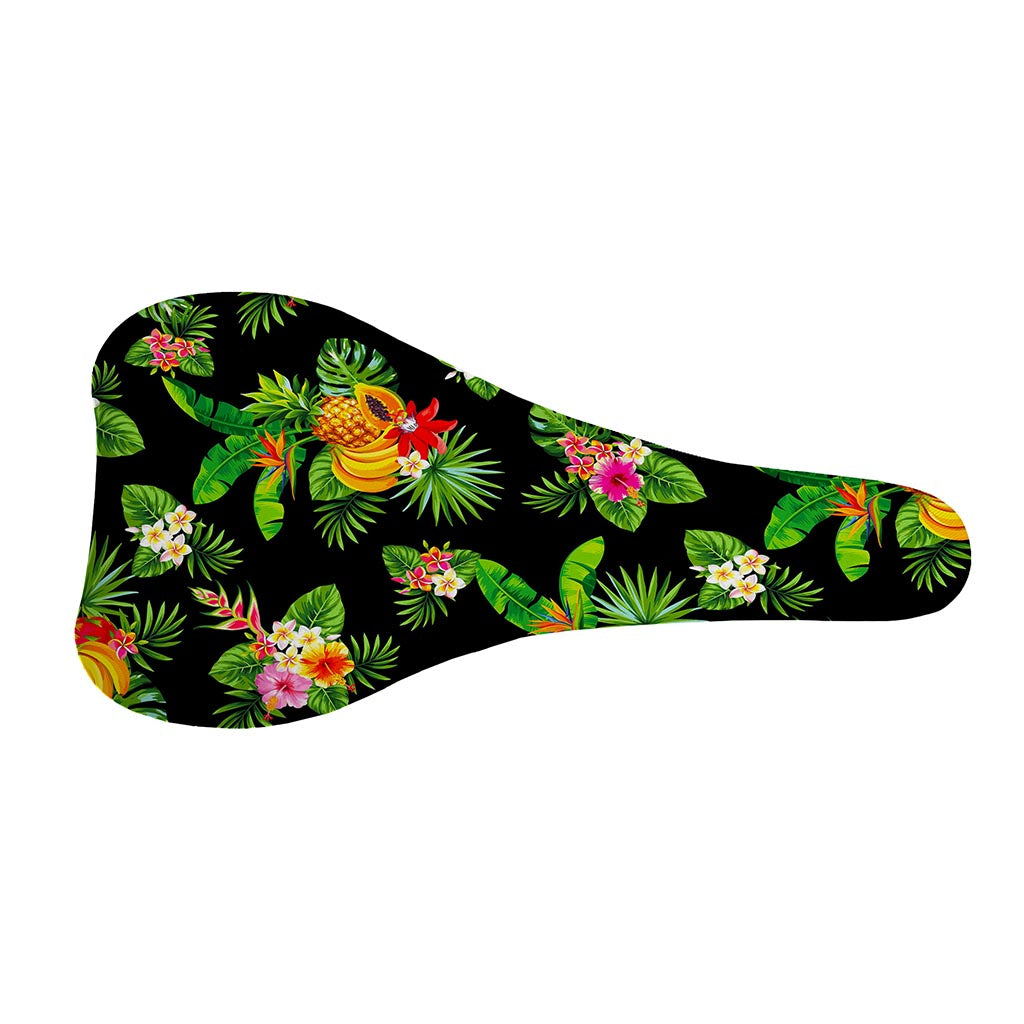 Black Tropical Hawaiian Pattern Print Bicycle Seat Cover