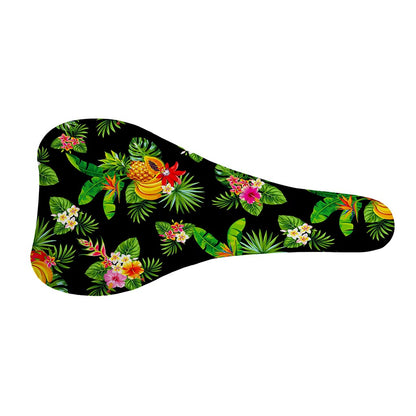 Black Tropical Hawaiian Pattern Print Bicycle Seat Cover