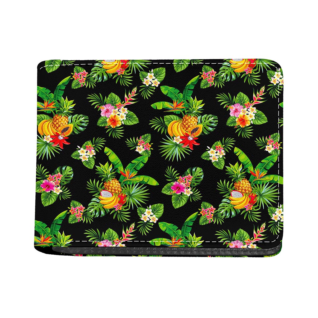 Black Tropical Hawaiian Pattern Print Bifold Wallet