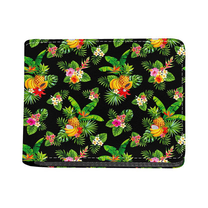 Black Tropical Hawaiian Pattern Print Bifold Wallet