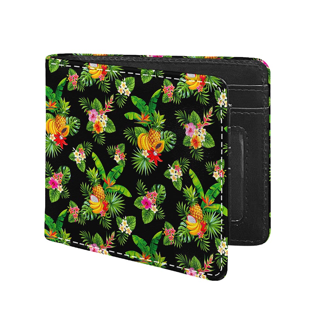 Black Tropical Hawaiian Pattern Print Bifold Wallet
