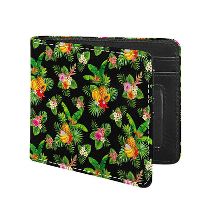 Black Tropical Hawaiian Pattern Print Bifold Wallet