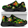 Black Tropical Hawaiian Pattern Print Black Chunky Shoes