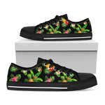 Black Tropical Hawaiian Pattern Print Black Low Top Sneakers