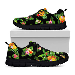 Black Tropical Hawaiian Pattern Print Black Running Shoes