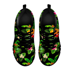 Black Tropical Hawaiian Pattern Print Black Running Shoes