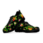 Black Tropical Hawaiian Pattern Print Black Running Shoes