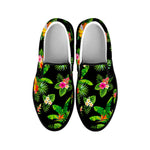 Black Tropical Hawaiian Pattern Print Black Slip On Sneakers