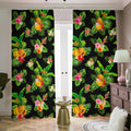 Black Tropical Hawaiian Pattern Print Dimout Pencil Pleat Curtains