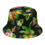 Black Tropical Hawaiian Pattern Print Bucket Hat
