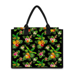Black Tropical Hawaiian Pattern Print Canvas Tote Bag