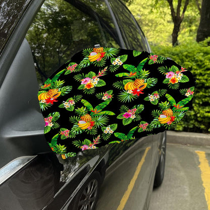 Black Tropical Hawaiian Pattern Print Car Side Mirror Covers