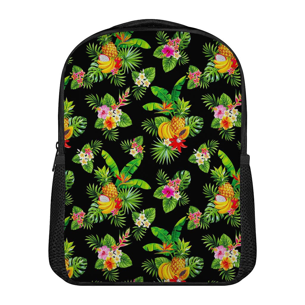 Black Tropical Hawaiian Pattern Print Casual Backpack