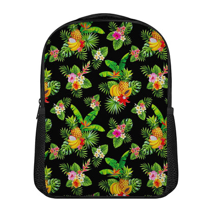 Black Tropical Hawaiian Pattern Print Casual Backpack