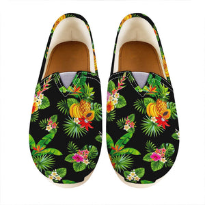 Black Tropical Hawaiian Pattern Print Casual Shoes