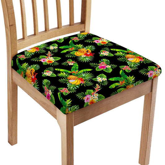 Black Tropical Hawaiian Pattern Print Chair Cushion Cover