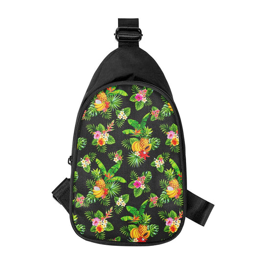Black Tropical Hawaiian Pattern Print Chest Bag