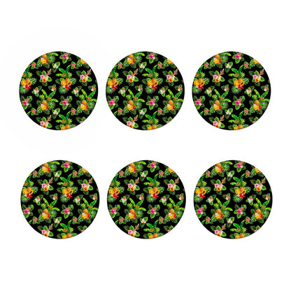 Black Tropical Hawaiian Pattern Print Coaster Set