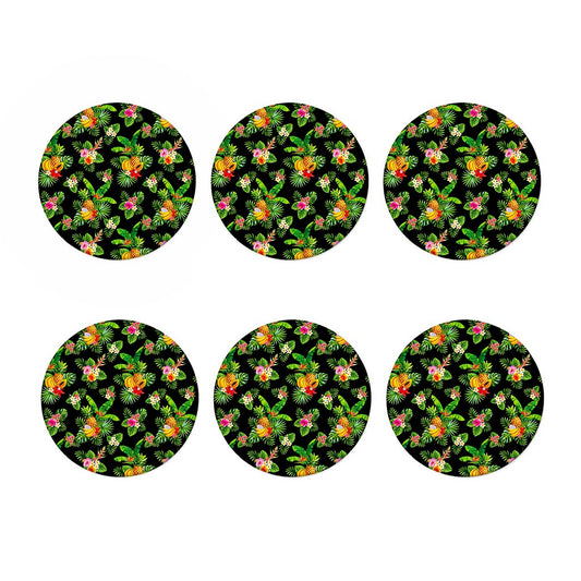 Black Tropical Hawaiian Pattern Print Coaster Set