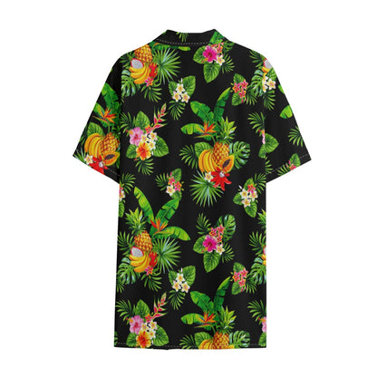 Black Tropical Hawaiian Pattern Print Cotton Hawaiian Shirt