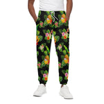 Black Tropical Hawaiian Pattern Print Cotton Pants