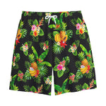 Black Tropical Hawaiian Pattern Print Cotton Shorts