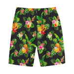 Black Tropical Hawaiian Pattern Print Cotton Shorts