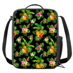 Black Tropical Hawaiian Pattern Print Crossbody Lunch Bag
