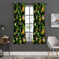 Black Tropical Hawaiian Pattern Print Grommet Curtain Panels