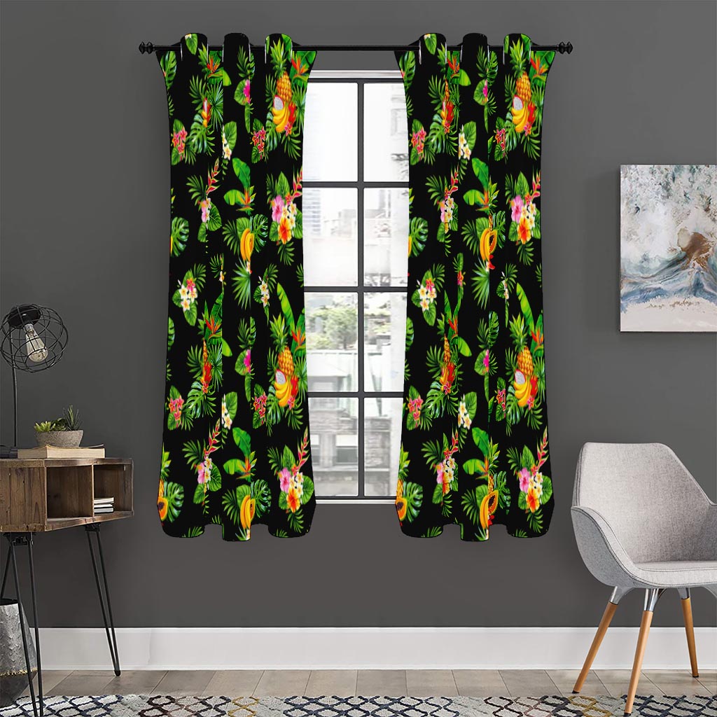 Black Tropical Hawaiian Pattern Print Curtain