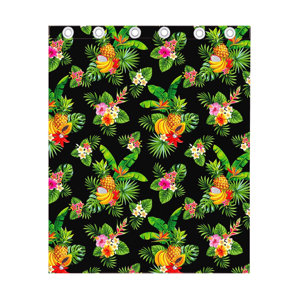 Black Tropical Hawaiian Pattern Print Curtain