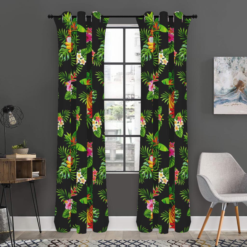 Black Tropical Hawaiian Pattern Print Curtain