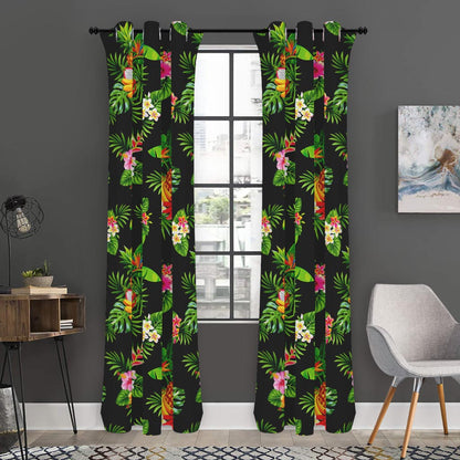Black Tropical Hawaiian Pattern Print Curtain