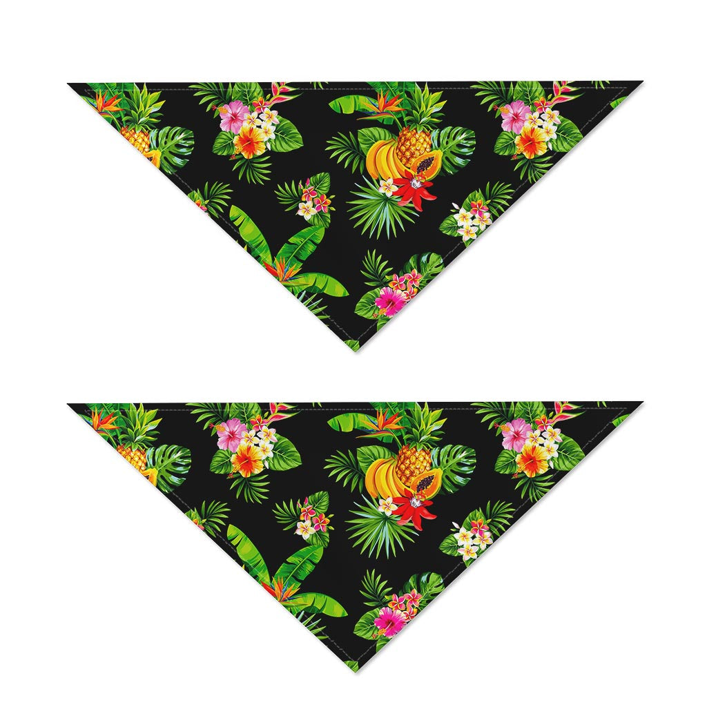 Black Tropical Hawaiian Pattern Print Dog Bandana