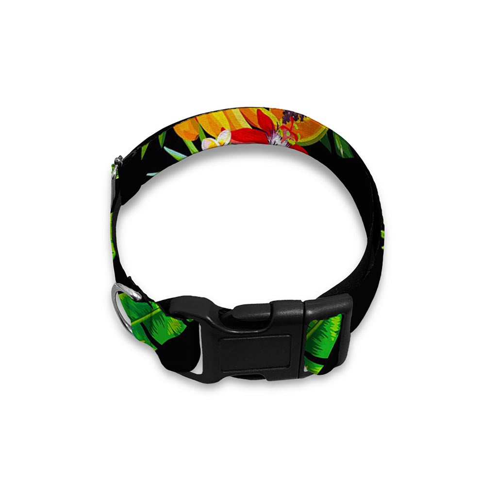Black Tropical Hawaiian Pattern Print Dog Collar