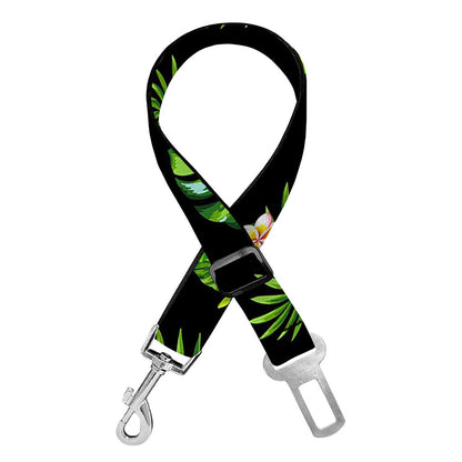 Black Tropical Hawaiian Pattern Print Dog Seat Belt