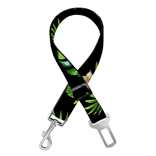 Black Tropical Hawaiian Pattern Print Dog Seat Belt