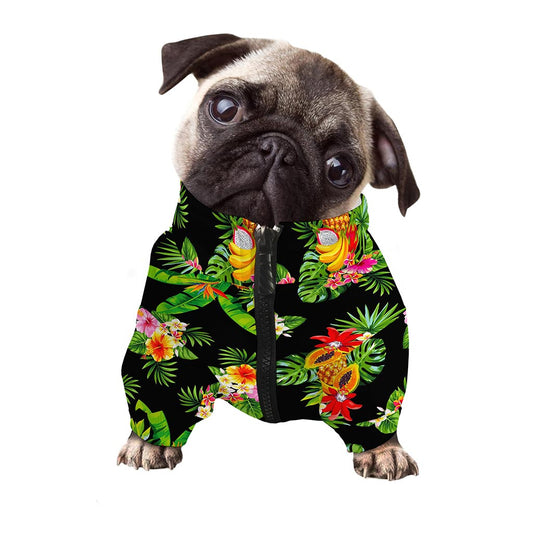 Black Tropical Hawaiian Pattern Print Dog Zip Up Jacket