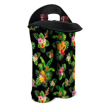 Black Tropical Hawaiian Pattern Print Double Neoprene Wine Tote