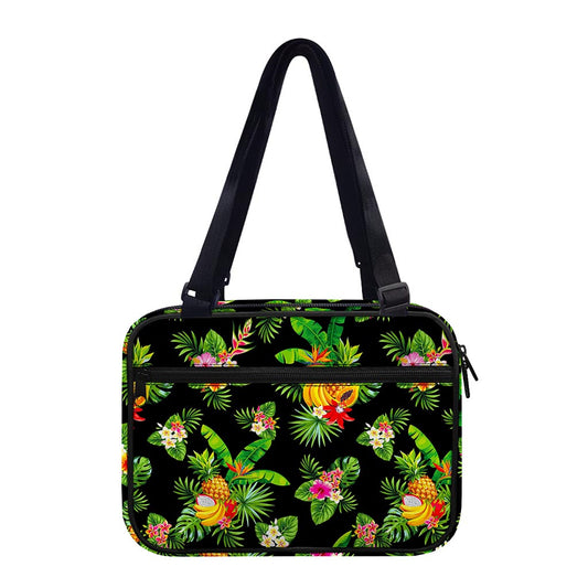 Black Tropical Hawaiian Pattern Print Double Strap Bible Bag